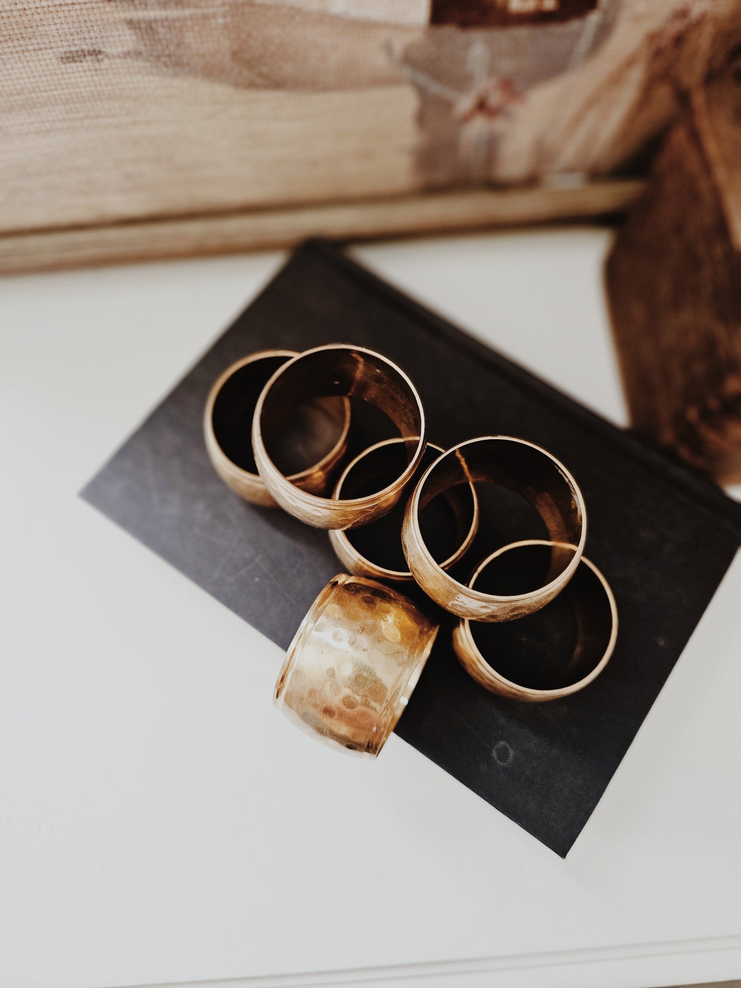 Vintage Set of Brass Hammered Napkin Holders
