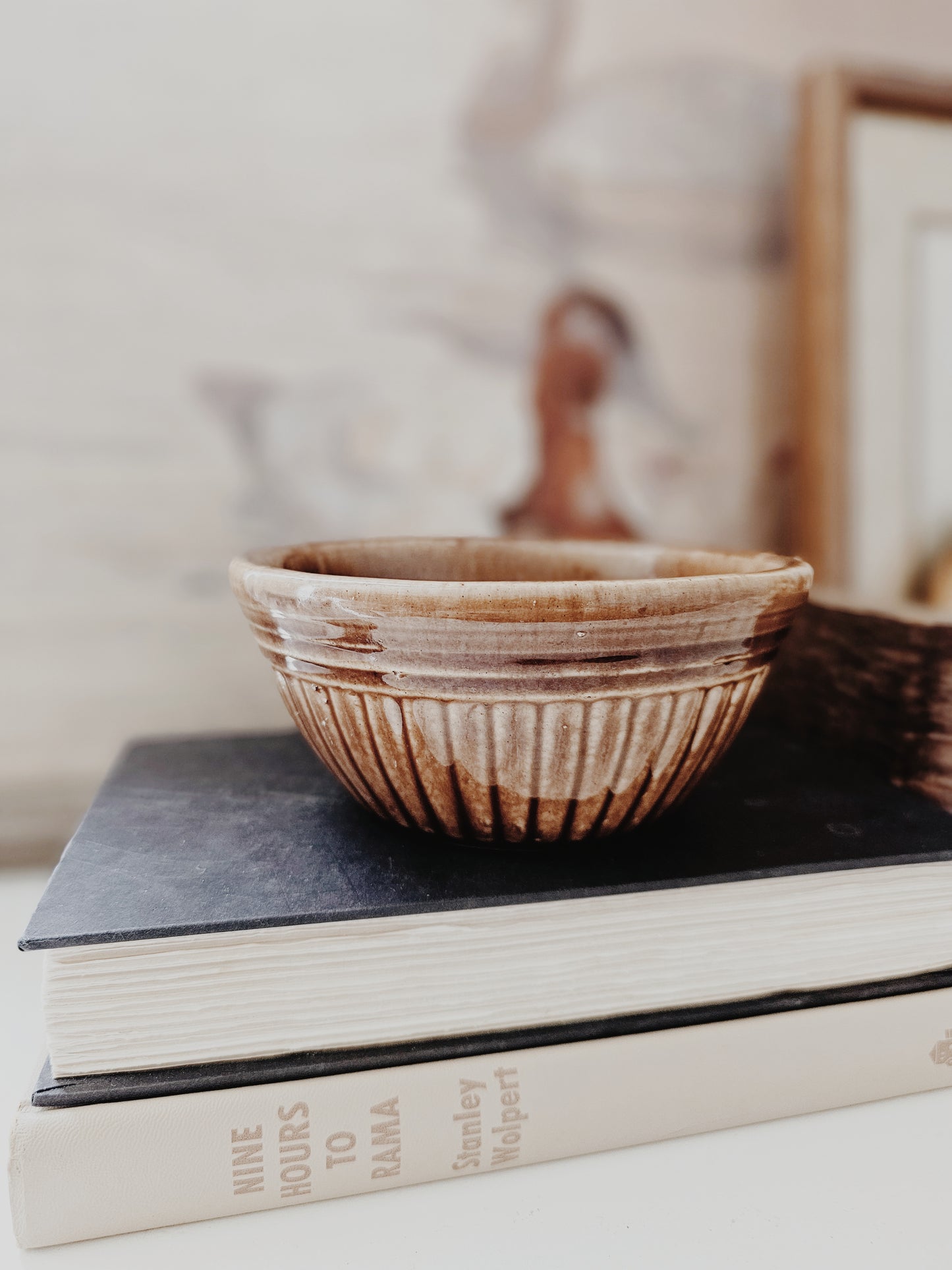 Vintage Ribbed Ceramic Dark Brown Bowl