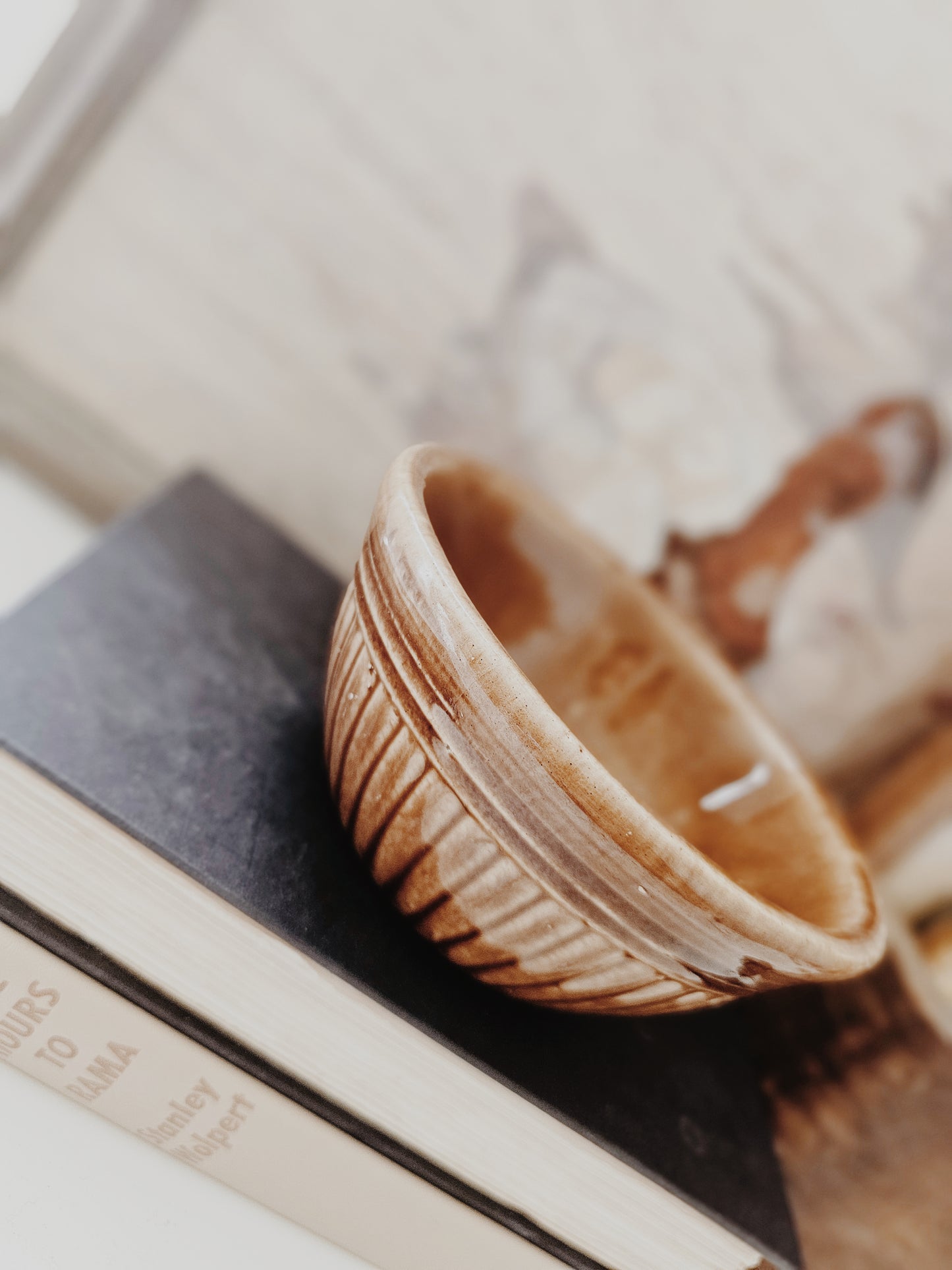 Vintage Ribbed Ceramic Dark Brown Bowl