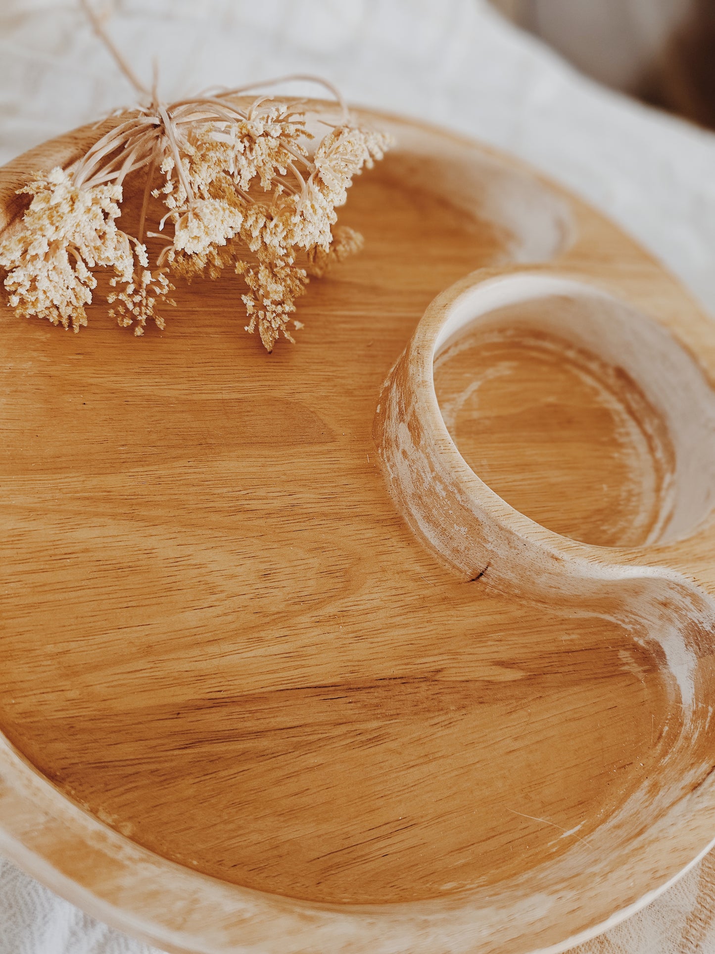 Vintage Wooden Chip & Dip Bowl