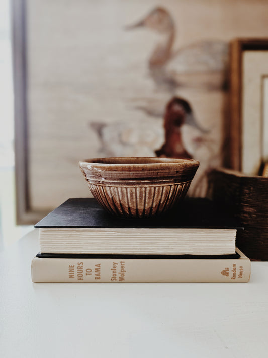 Vintage Ribbed Ceramic Dark Brown Bowl