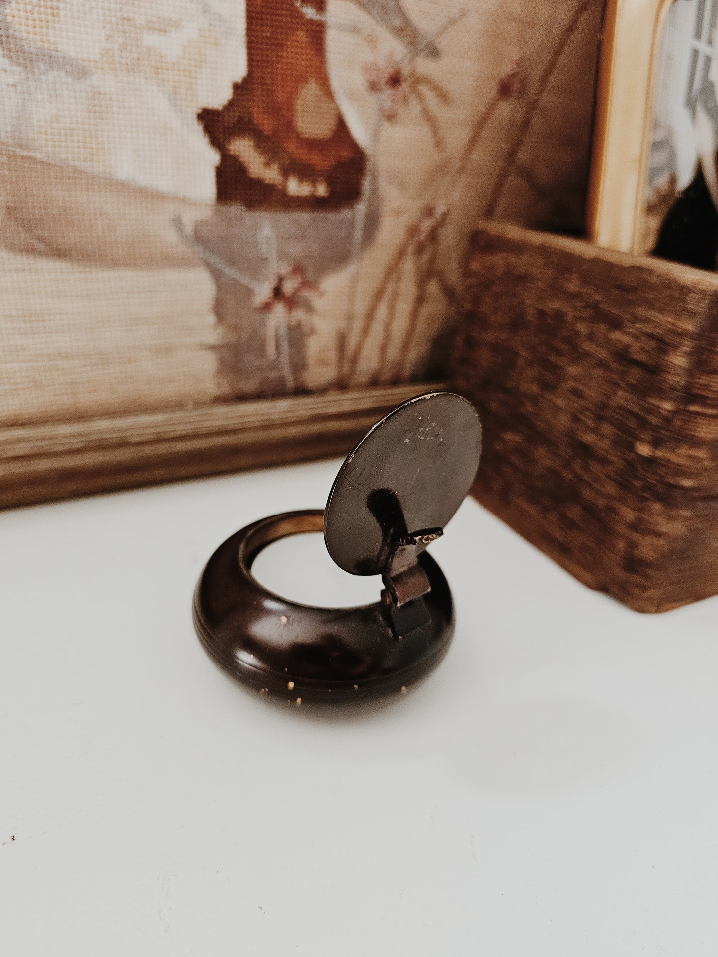 Vintage Dark Brown Hinged Candle Holder