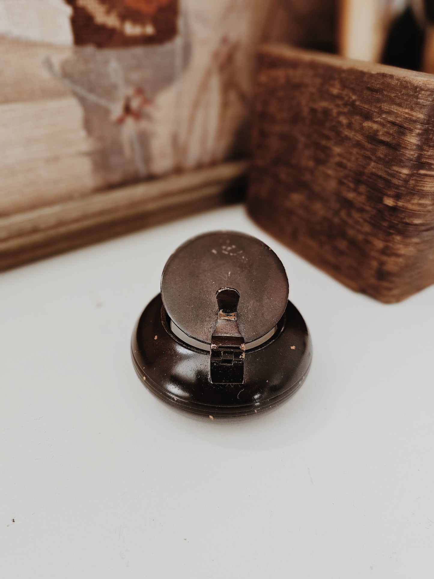 Vintage Dark Brown Hinged Candle Holder