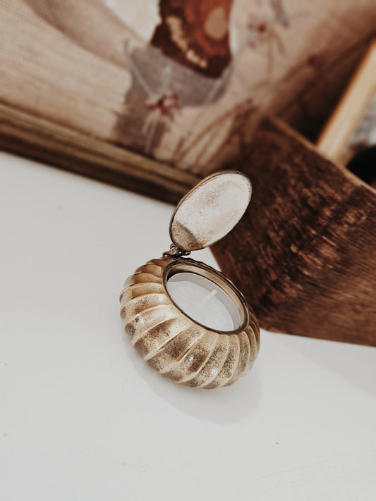 Vintage Brass Candle Holder with Hinged Lid