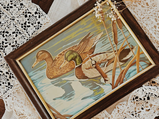 Vintage Framed Mallard Duck Painting