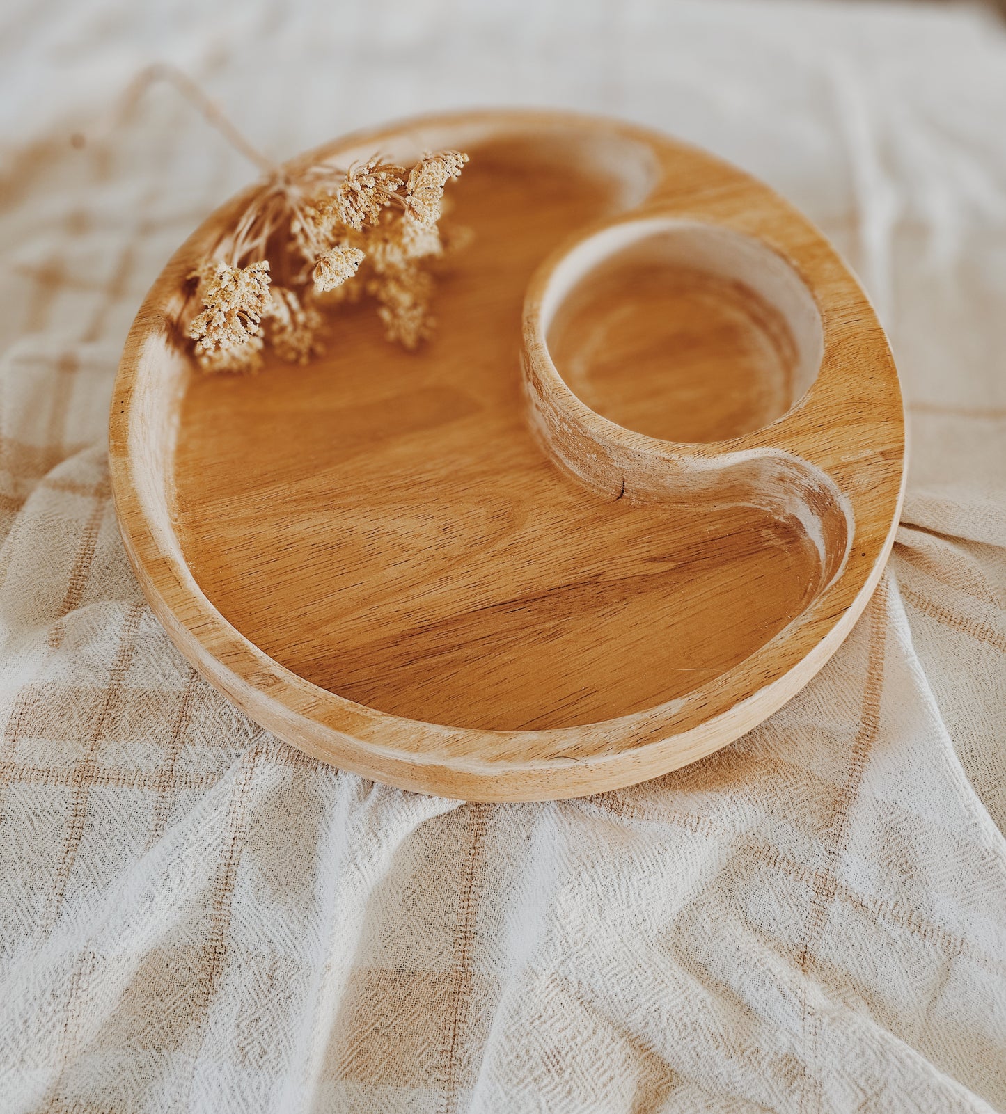 Vintage Wooden Chip & Dip Bowl