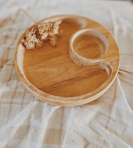 Vintage Wooden Chip & Dip Bowl
