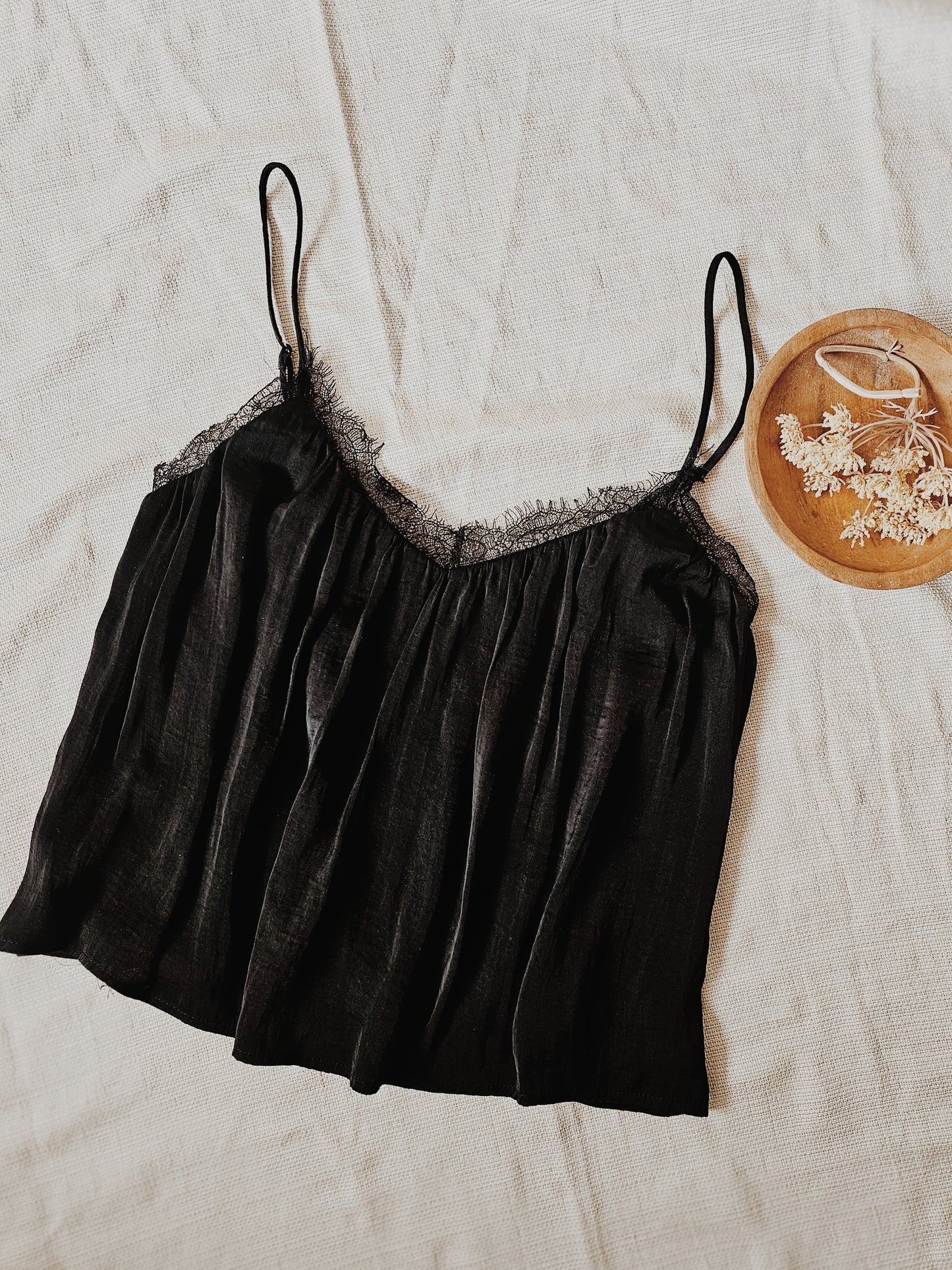 Black Lace Satin Cami