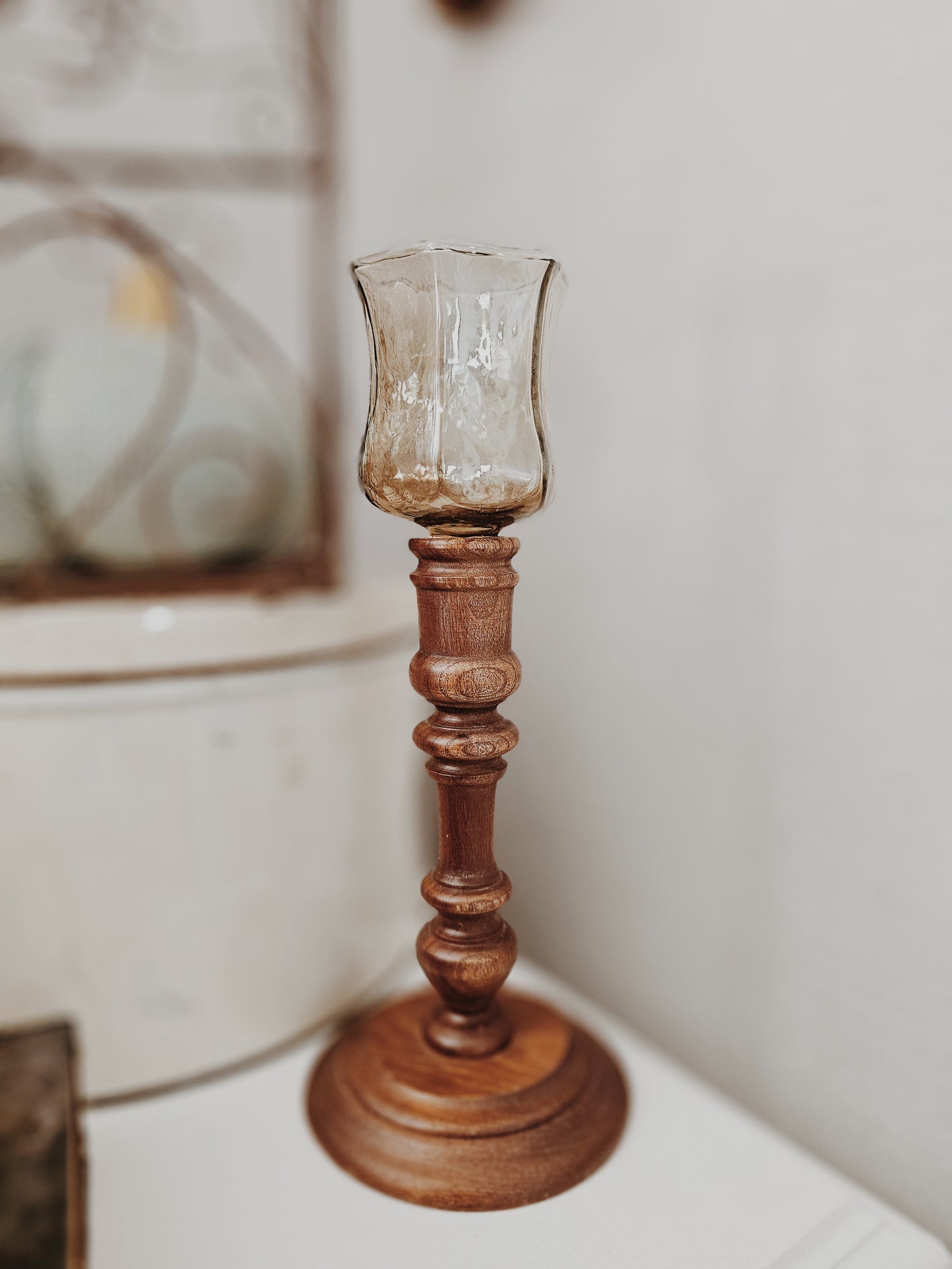 Vintage Wooden Candlestick Holder