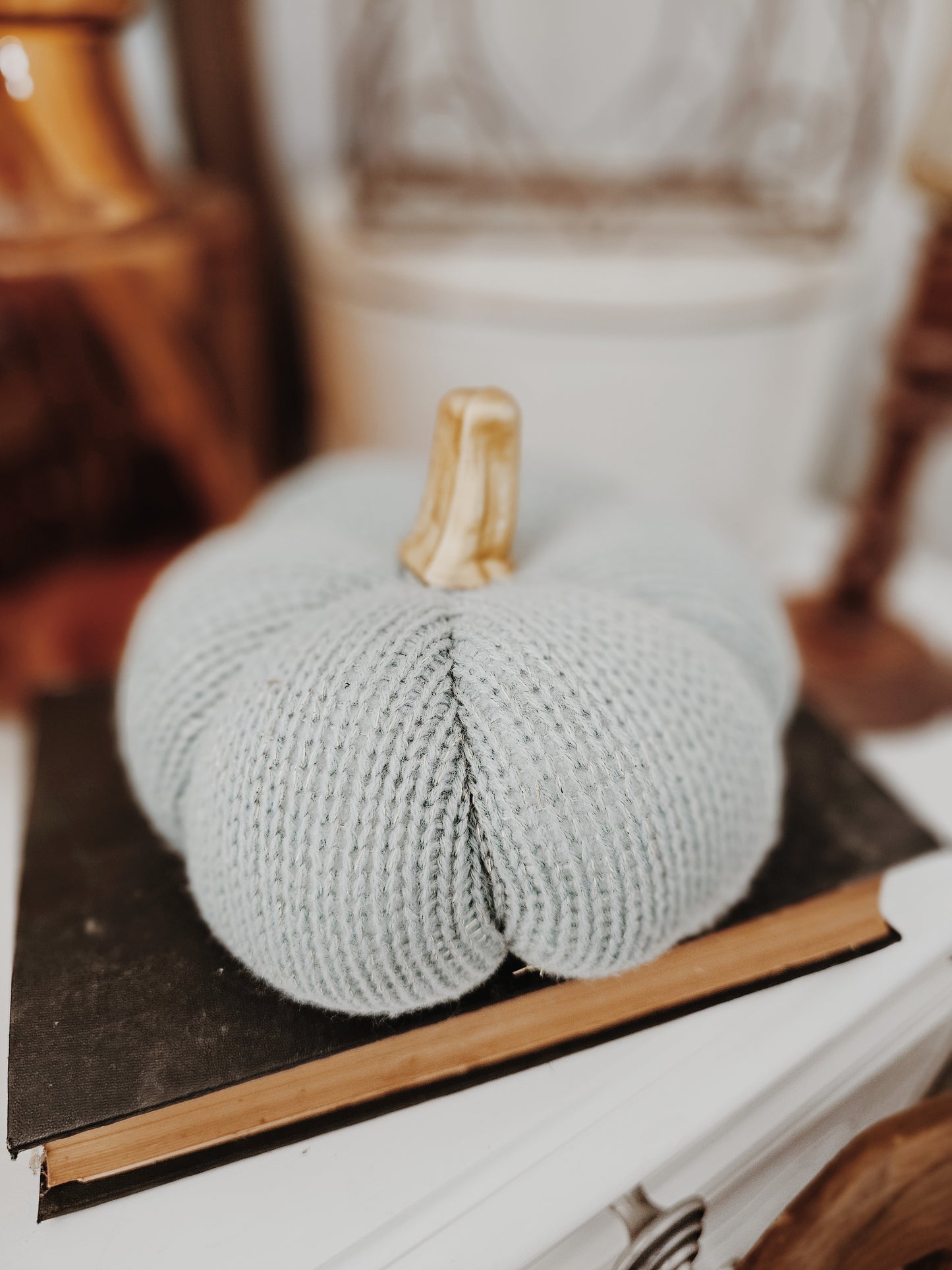 Knitted Blue + Green Pumpkin