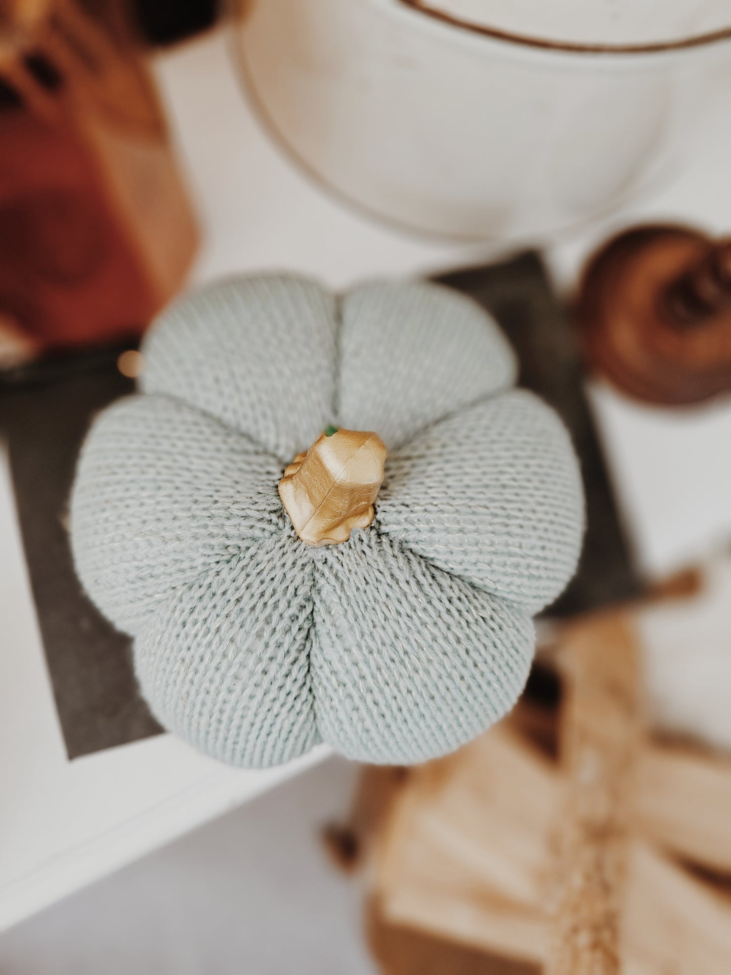 Knitted Blue + Green Pumpkin