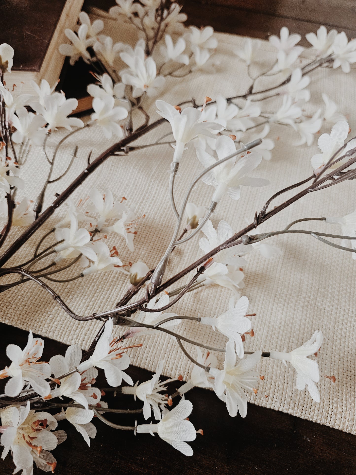 White & Orange Faux Flower Stem