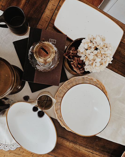 White Speckled Servingware Set