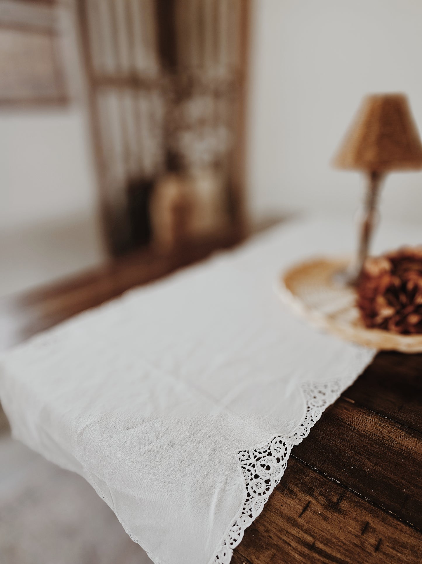 Vintage White Linen Table Runner