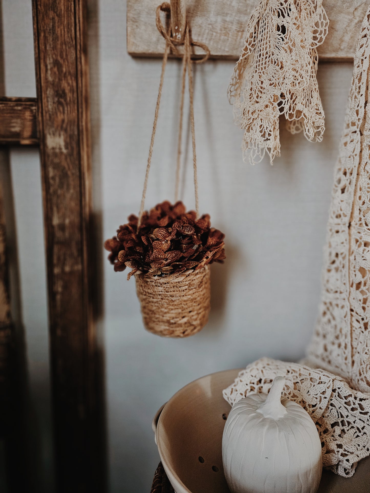 Woven Hanging Basket woth Warm Florals